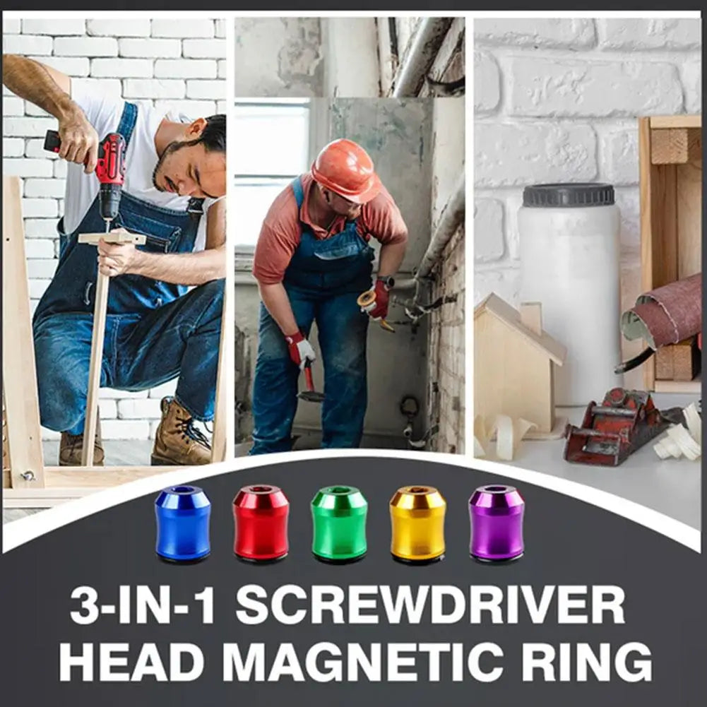 3-in-1 Screwdriver Head Magnetic Ring,Strong Magnetic Screw Ring,6.35 mm Magnetic Screw Ring Bit for Hex Screwdriver Qme