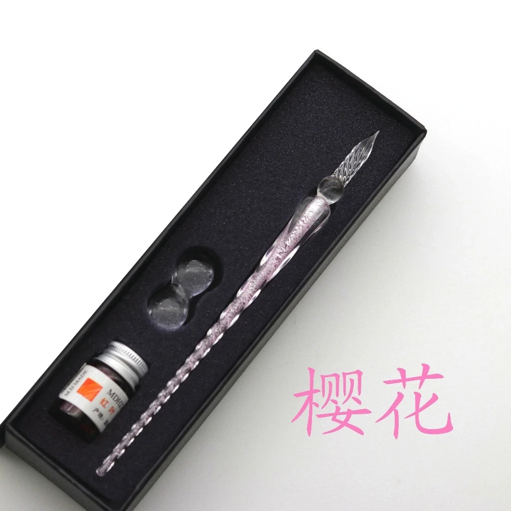 Crystal Glass Dipping Pen Box Colorful Gold Powder Ink Signature Qme F
