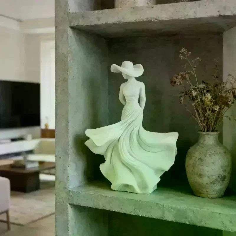 3D Ornament Figurine White Dancing Lady Statue Flowing Skirt Simple Console Living Room Decor Sculpture Gift For Women Girl Qme