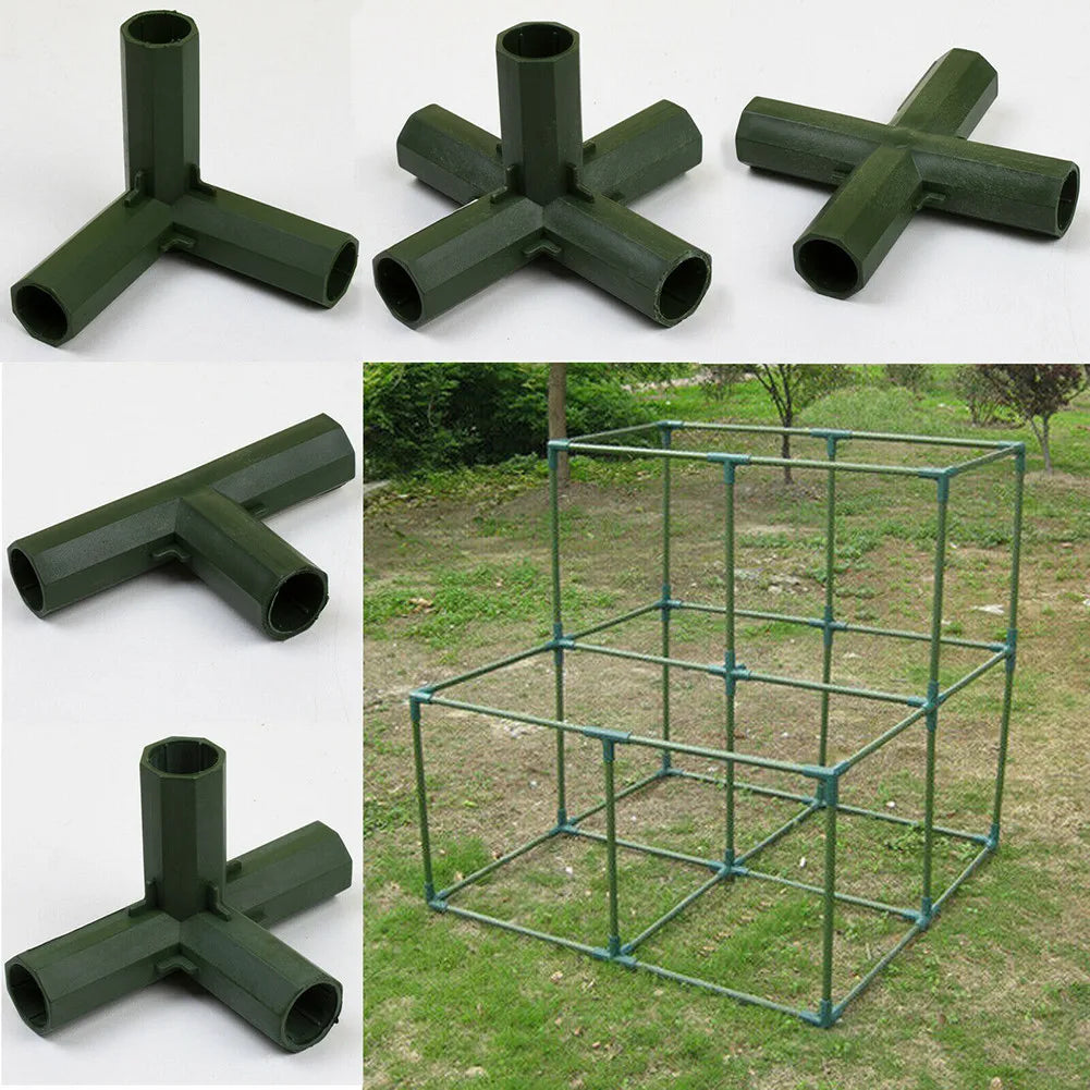 4 Pcs Plants Connectors Kit Plastic Greenhouse Frame Canes Building Connector Set 16-17mm Outdoor Garden Structure Pole Joints Qme