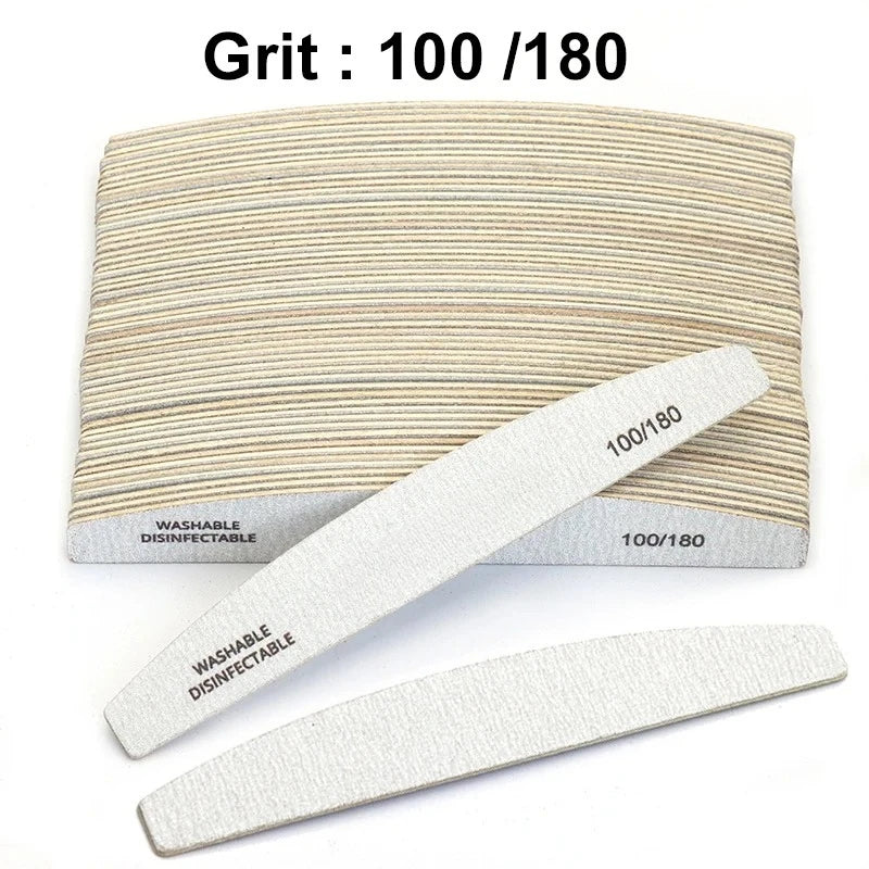 50 Professional Wooden Nail Files 180 240 Buffer 100 Grey Boat Wood Qme Grit100-180 (50pcs)