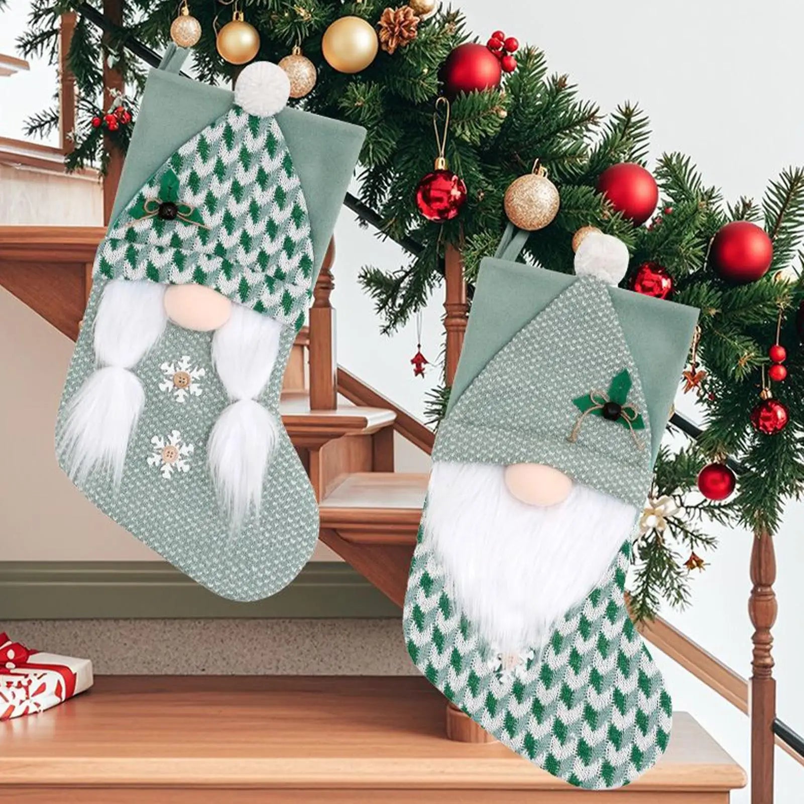 Large Christmas Stockings Hangable Green Decoration Fireplace Party Qme