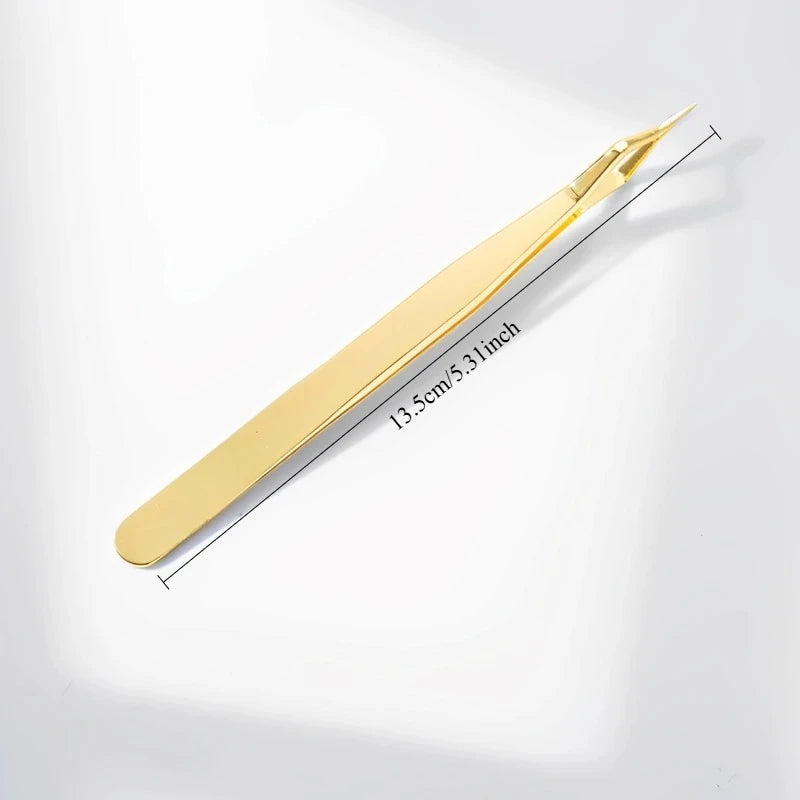 Lash Extension Tweezers Anti Slip Stainless Steel Curved Tip Straight Qme