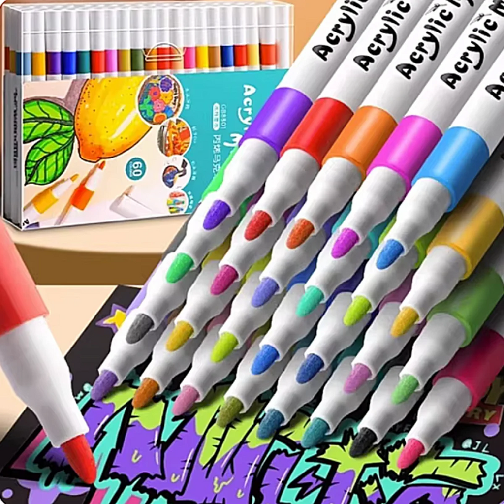 Acrylic Paint Marker Set - 12/24/36/48/60/80 Colors, Non-toxic, Waterproof, Suitable for DIY, Artists, Office Supplies Qme