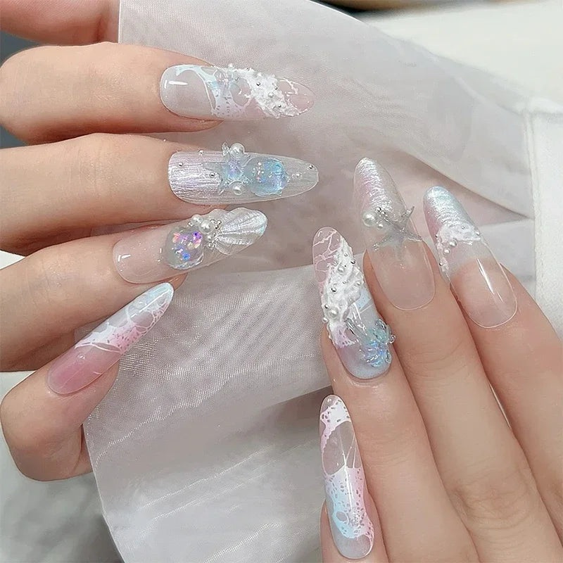 12 Grids Box Aurora Nail Charm Shell Starfish Mermaid Tail 3d Art Qme