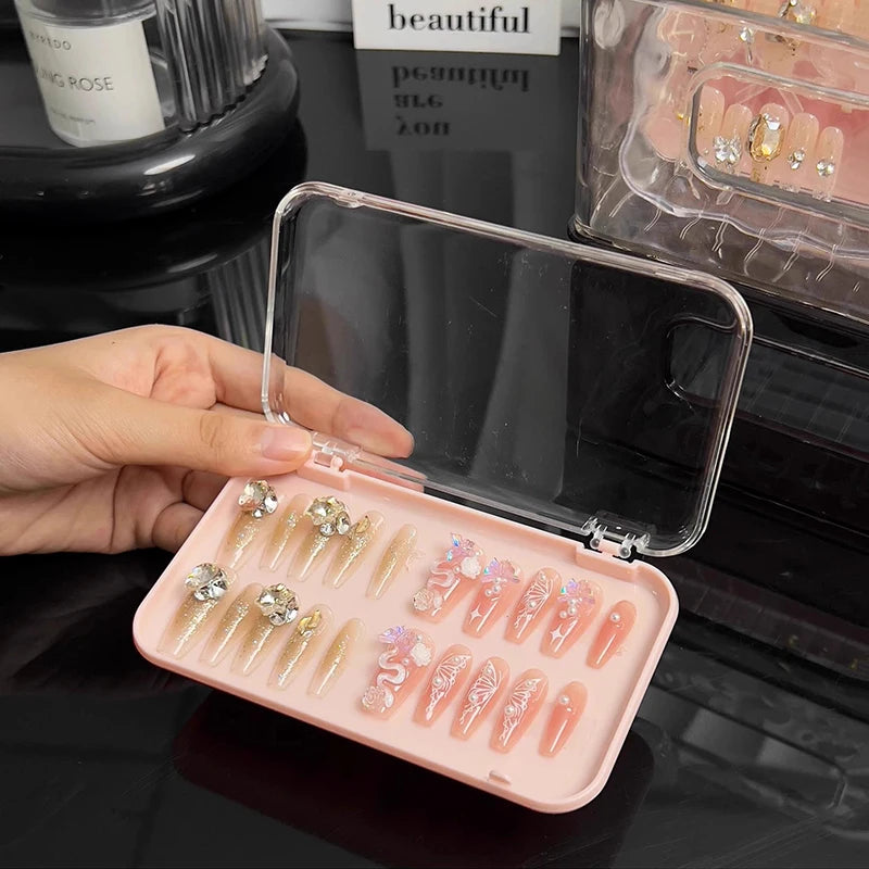 Clear Plastic Jewelry Box Rectangular Press-on Nail Storage Case Lid Qme