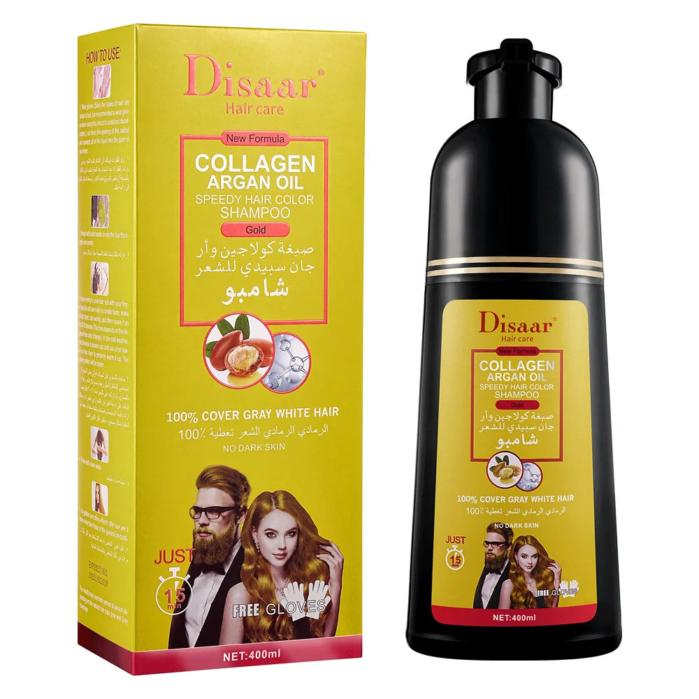 DISAAR 400ML Cover Grey Hair Morocco Argan Oil Care Fast Magic Black Hair Shampoo Dye Repair Damaged Improve Split Hair Rough Qme Gold 400ml DS5103