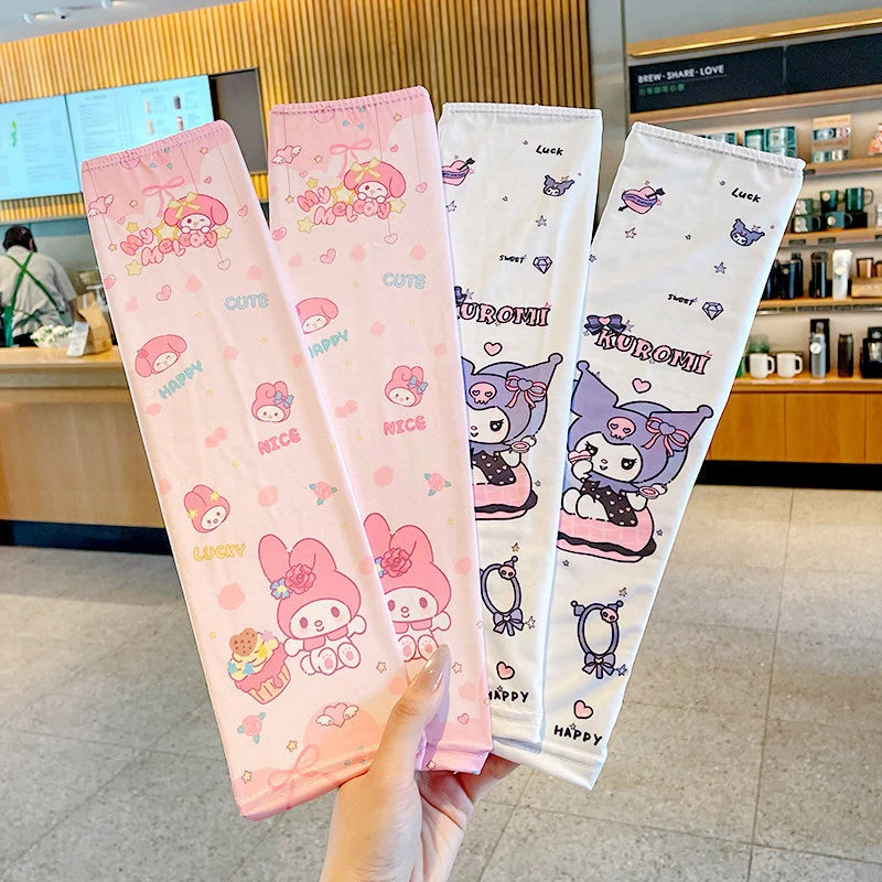 Hello Kitty Kuromi Sun Protection Arm Sleeves—Breathable Cooling Arm Sleeves for Students—UV-Protective Cooling Silk Arm Sleeves Qme