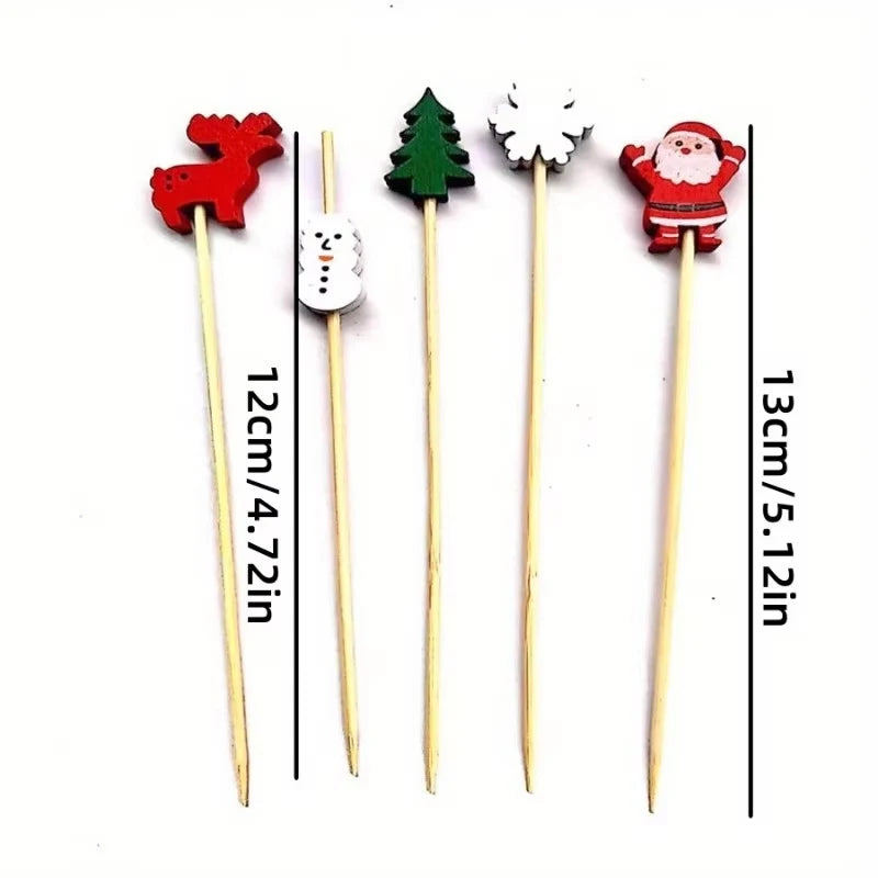 50Pcs Christmas Toothpick Set - Event and Party Supplies for Holiday Decorations, Including Sticks, Snowflakes, Snowmen, Reindee Qme