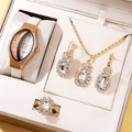 Ladies' Watch&Crystal, Quartz Watch, Watch, Luxury Brand, Design, Simple, Ladies', Women's Fashion, 6-piece Set Qme White suit