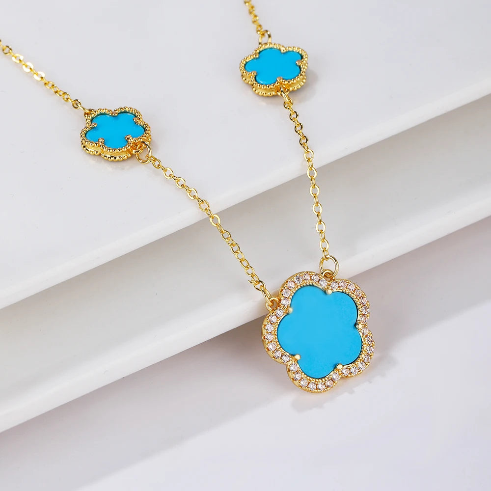 High-Quality Copper Plated 18k Gold Five-Leaf Clover Necklace Fashion Simple For Woman Girl Necklace Birthday Party Jewelry Gift Qme E 45cm