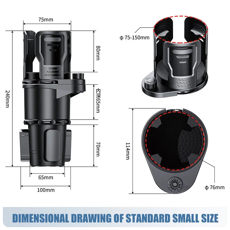 Adjustable Dual-size Car Water Bottle Holder Locking Mechanism Qme black