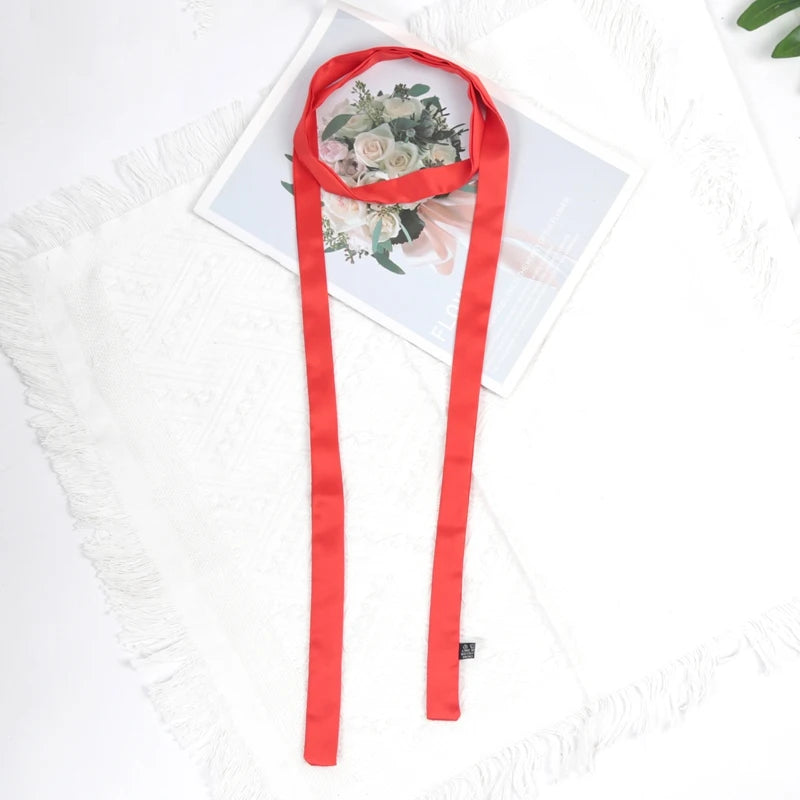 X Women Long Solid Skinny Silk-like Scarf Tie Anti-wrinkle Carves Qme Red 2.5 -160cm