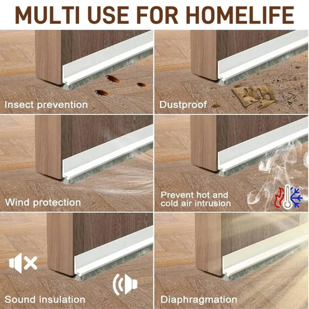 3/2/1M Door Sealing Strip Self-adhesive Door Bottom Gap Filling Insect Proof Brush Strip Windproof Soundproof Door Stopper Strip Qme