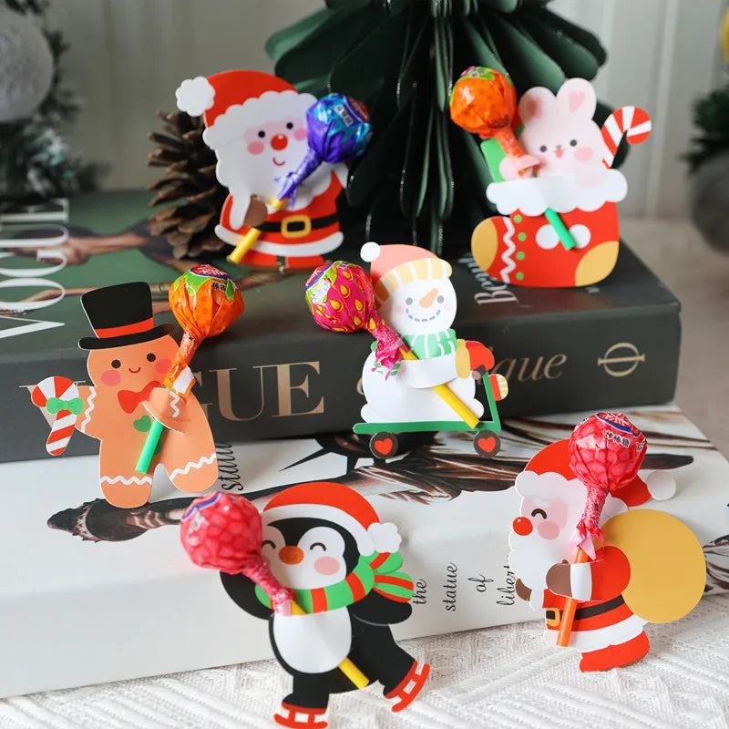 Christmas Lollipop Cards Candy Decor Insert Kindergarten Message Qme