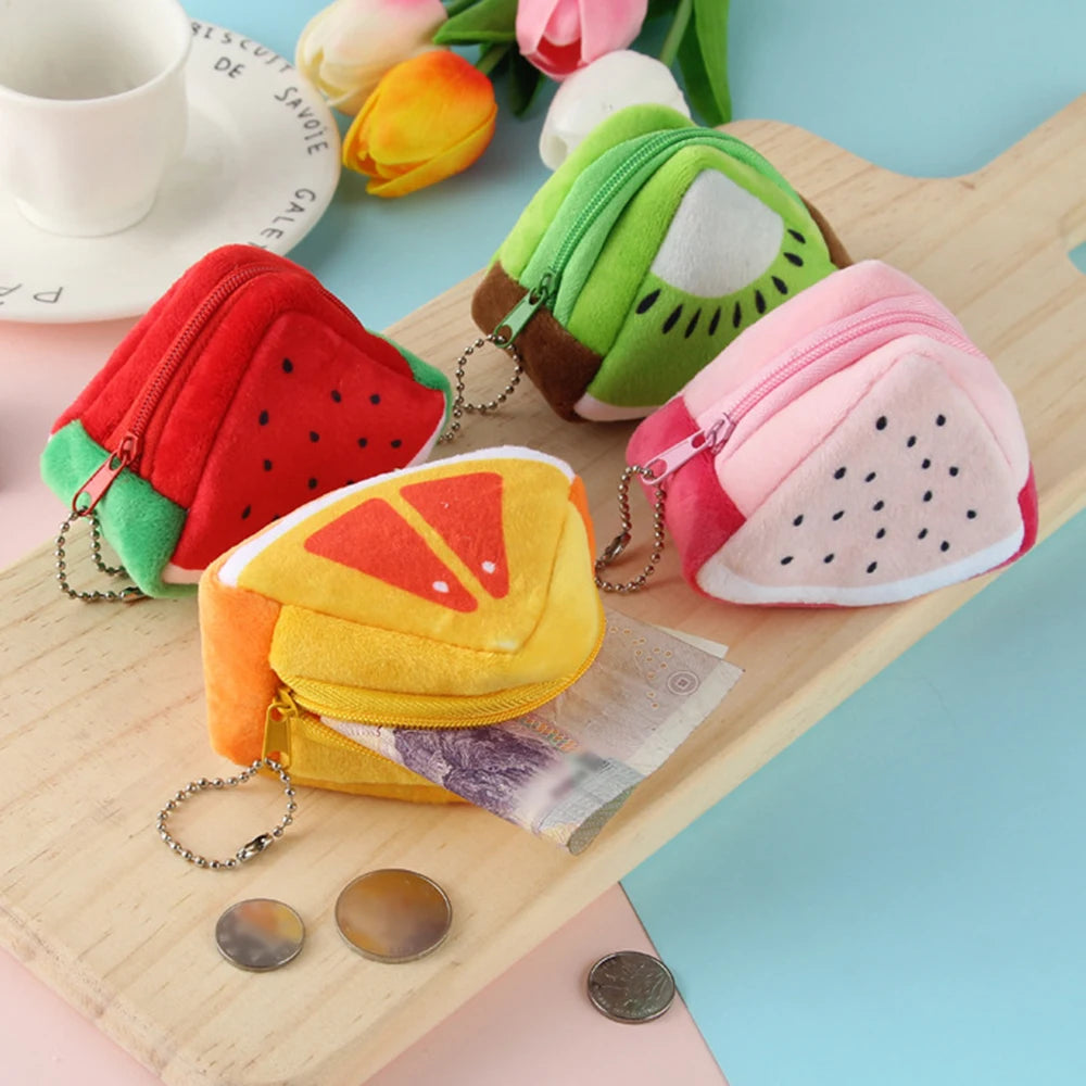 Cartoon Children's Plush Three-Dimensional Triangular Fruit Coin Bag Key Bag Pendant Organizer Bag Qme