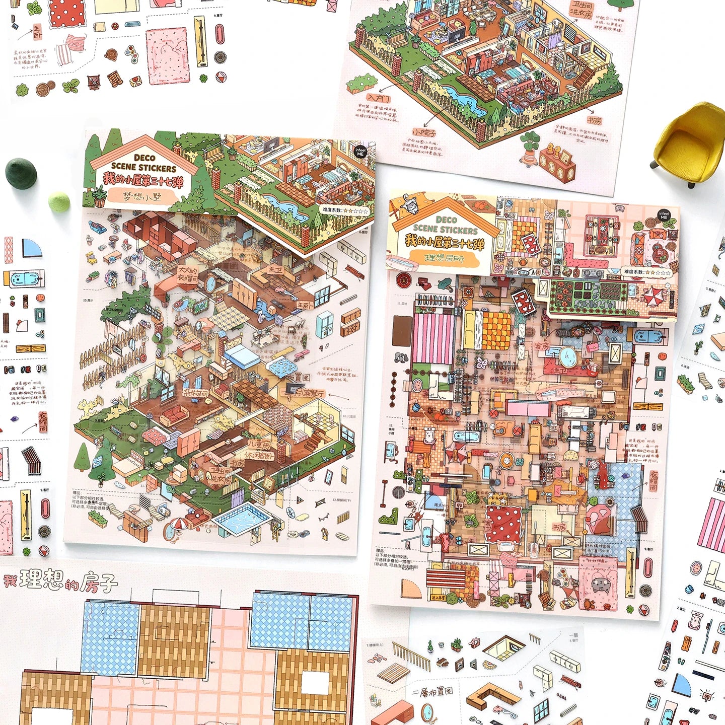 TIANZI Creative Cartoon 3D Landscape Sticker PET DIY Cabin Scene Sticker Miniature House Sticker Cabin Scene Stationery stickers Qme D-8 Pcs