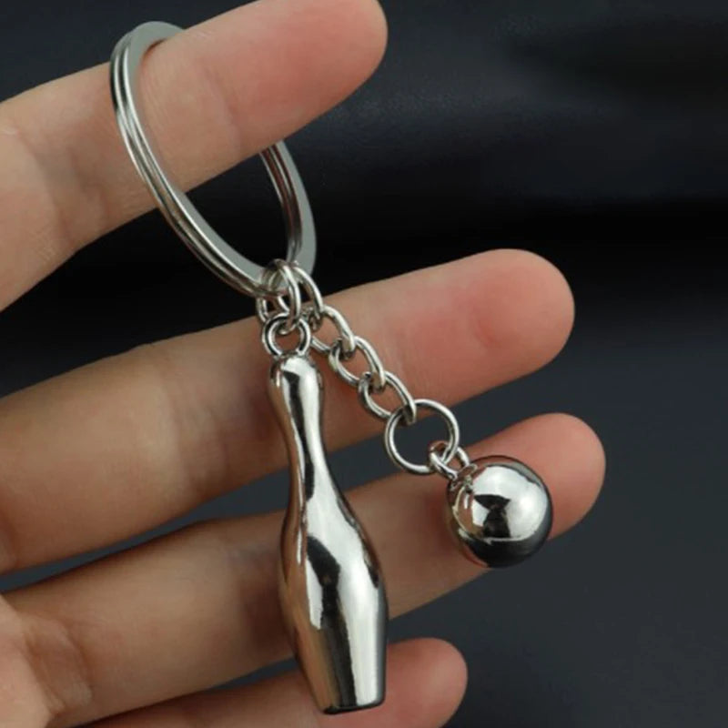 Creative Alloy Bowling Ball Pendant Car Key Ring Purse Bag Ornament Qme