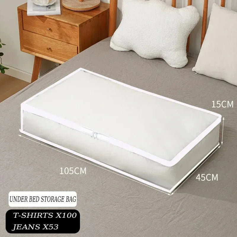 1-2Pcs Household Blanket Wardrobe Underbed Storage Bag Foldable Large Capacity Waterproof Dustproof Clothes Quilt Storage Bag Qme white 1pcs