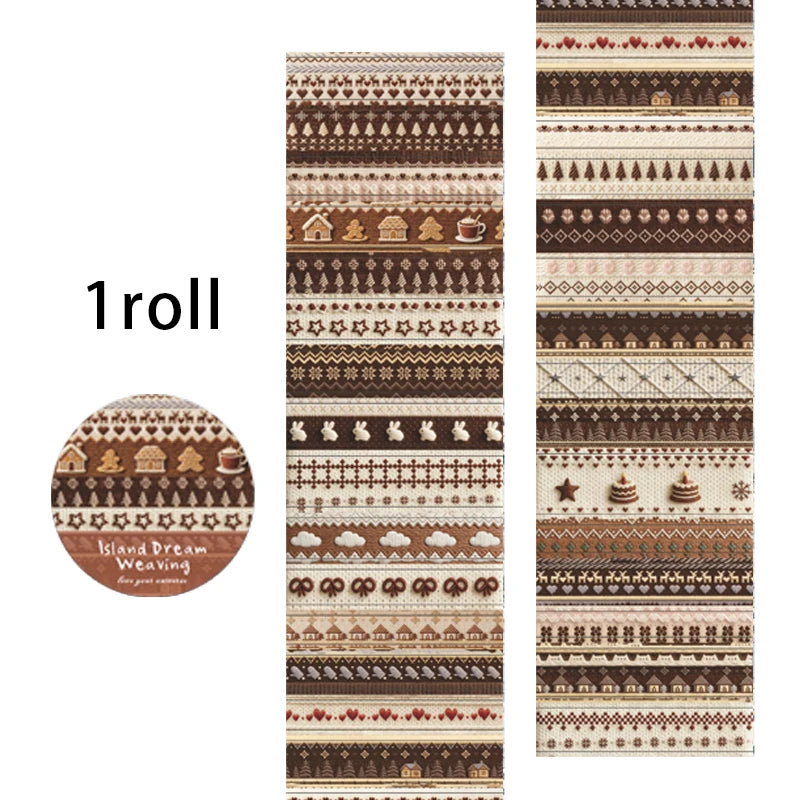 Vintage Knit Texture Die-Cut Washi Tape, Soft Style Journal Base & Section Decoration, Healing Stationery Qme D