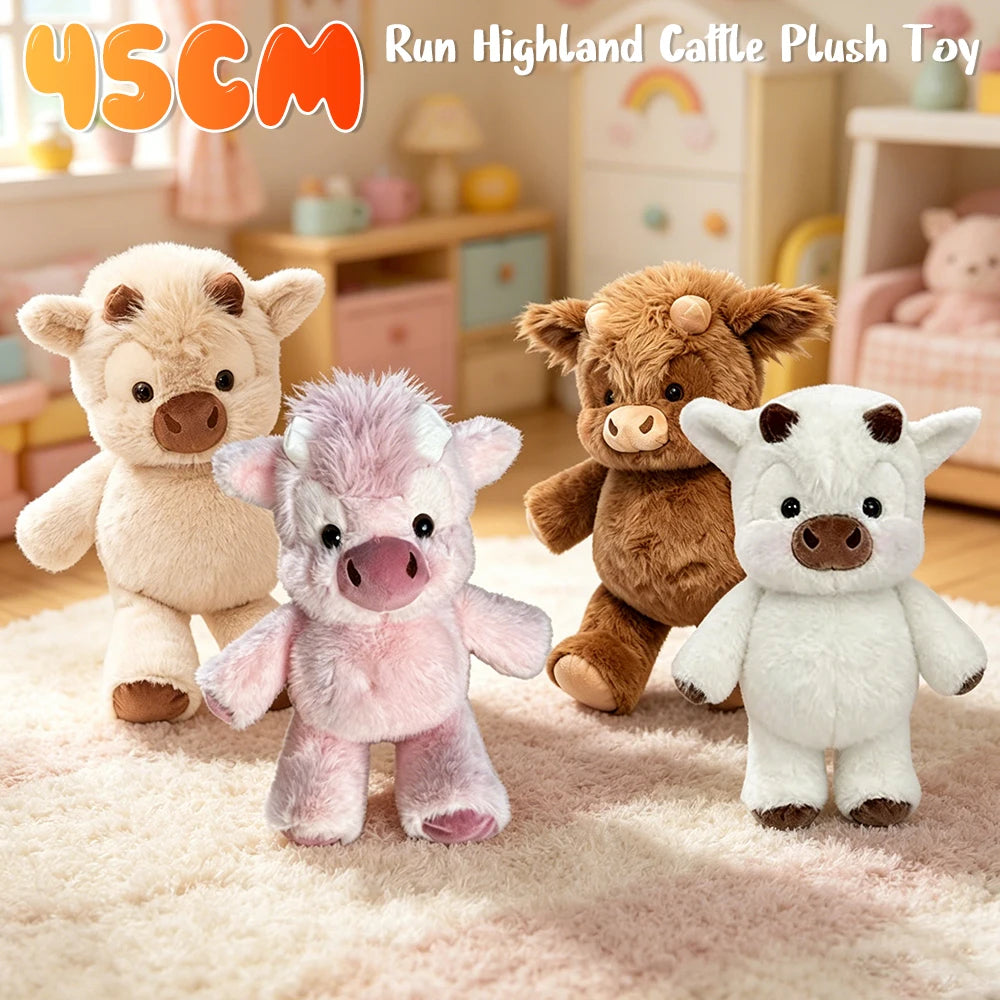 Adorable Highland Cattle Plush Toy 45cm Huggable Running Cow Stuffed Animal Made with Premium Soft Fabric, Soothing Companion Qme