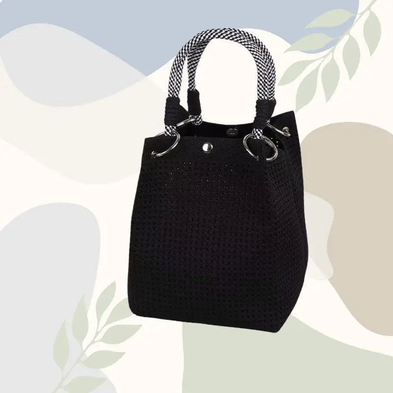 Mini Knitted Bucket Bag Women Small Handbag Geometric Colorblock Wristlet Purse With Detachable Handle 1PC Qme style 11