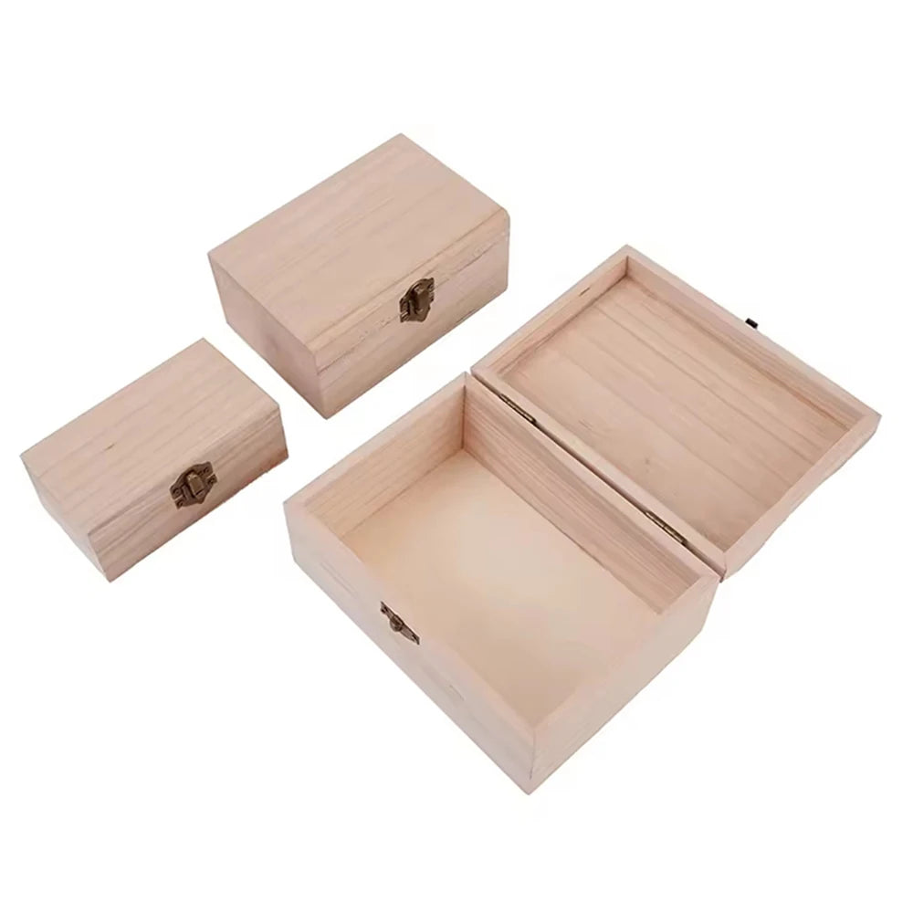 1/3pcs Log Color Scotch Plain Wood Wooden Square Hinged Storage Boxes Craft Gift Box Handmade Case Box Storage Organization Qme