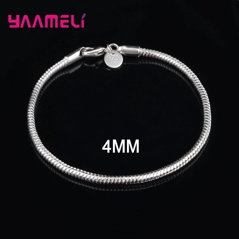 Big Promotion 100% 925 Sterling Silver Stamped Chain Bracelet for Men Women Unisex Jewelry with Lobster Clasps 3MM 4MM Width Qme 4MM Width