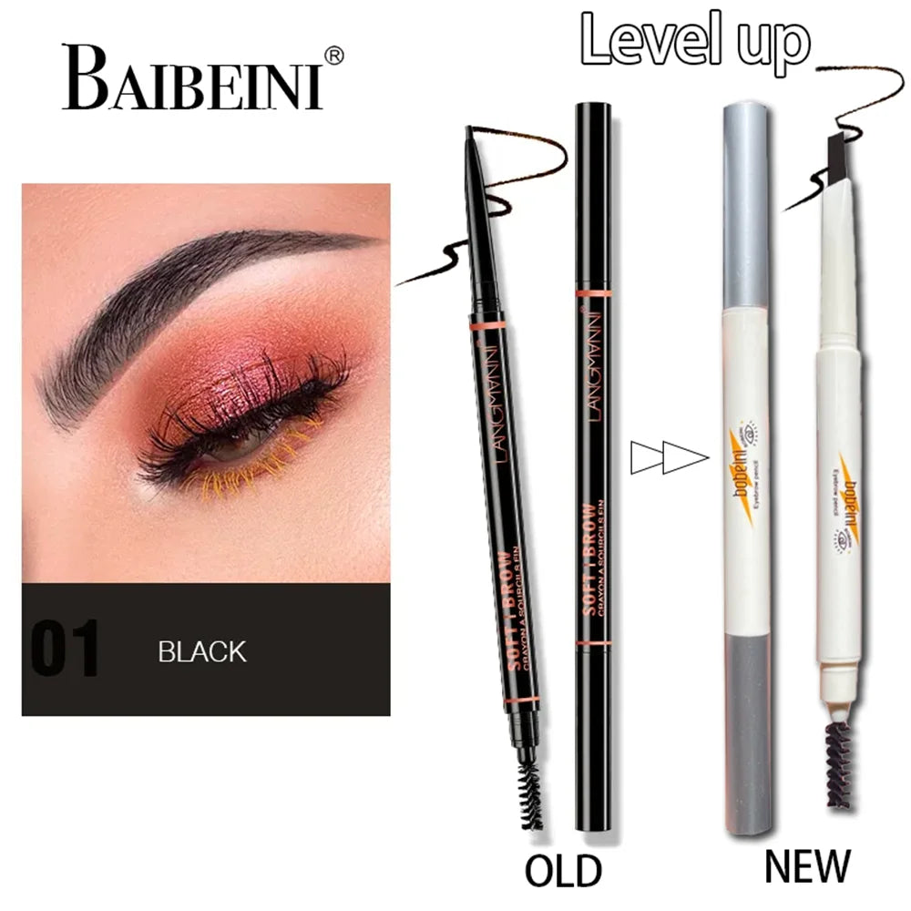 Thin-head Double-ended Eyebrow Pencil Waterproof Long-lasting Qme Black