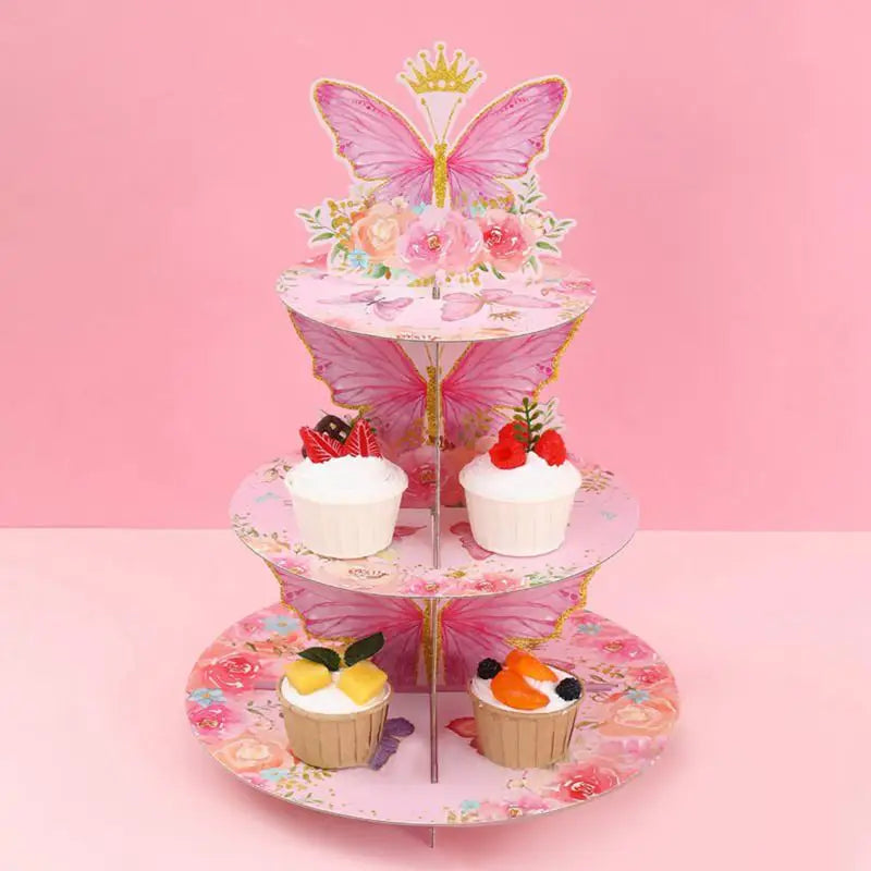 3 Tier Cake Stand Butterfly Party Display Birthday Cupcake Decoration Qme Pink