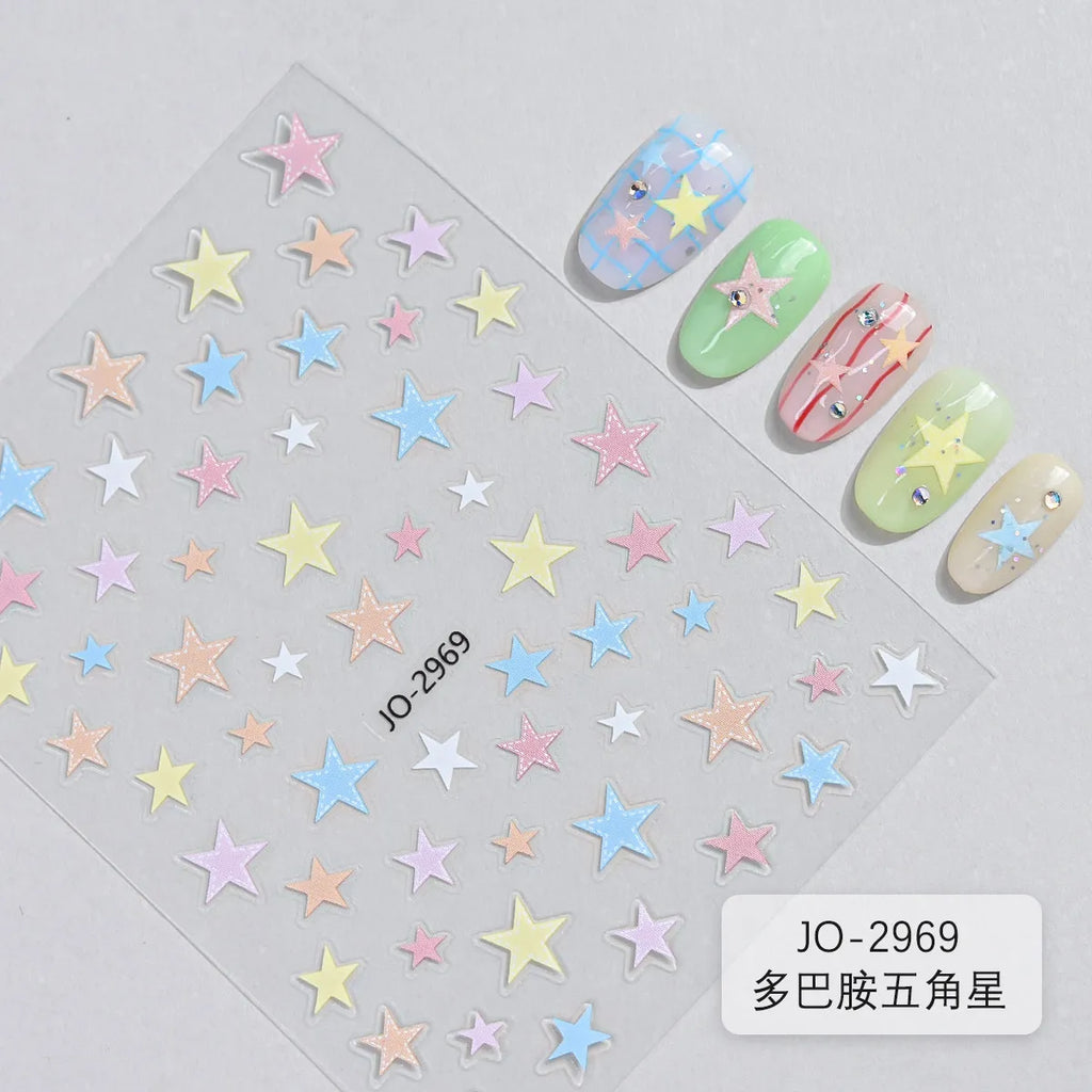 Dopamine Star Nail Stickers, Hollow 5 Point Star Self Adhesive Decals, Colorful Rainbow Starburst Nail Art for DIY Manicure Qme JO-2969
