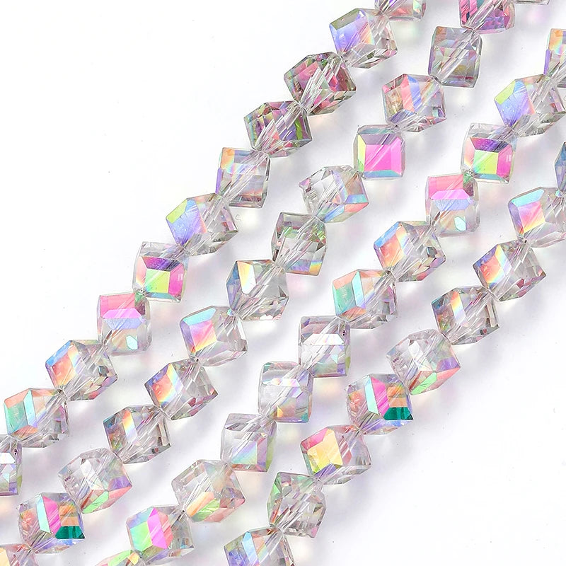 4-8mm Cube Crystal Glass Beads for Jewelry Making Faceted Square Crystal Glass Beads for Bracelet Earring Necklace DIY Craft Qme Color 15 6mm-78pcs