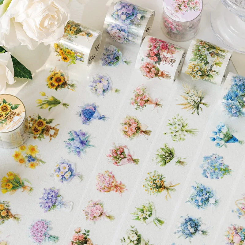 Stickers Tape 40mm*2m Bouquet Bouquet Die-Cut Tape Scrapbooking Stationery DIY & Handbook Mobile Phone Case Notebook Decoration Qme