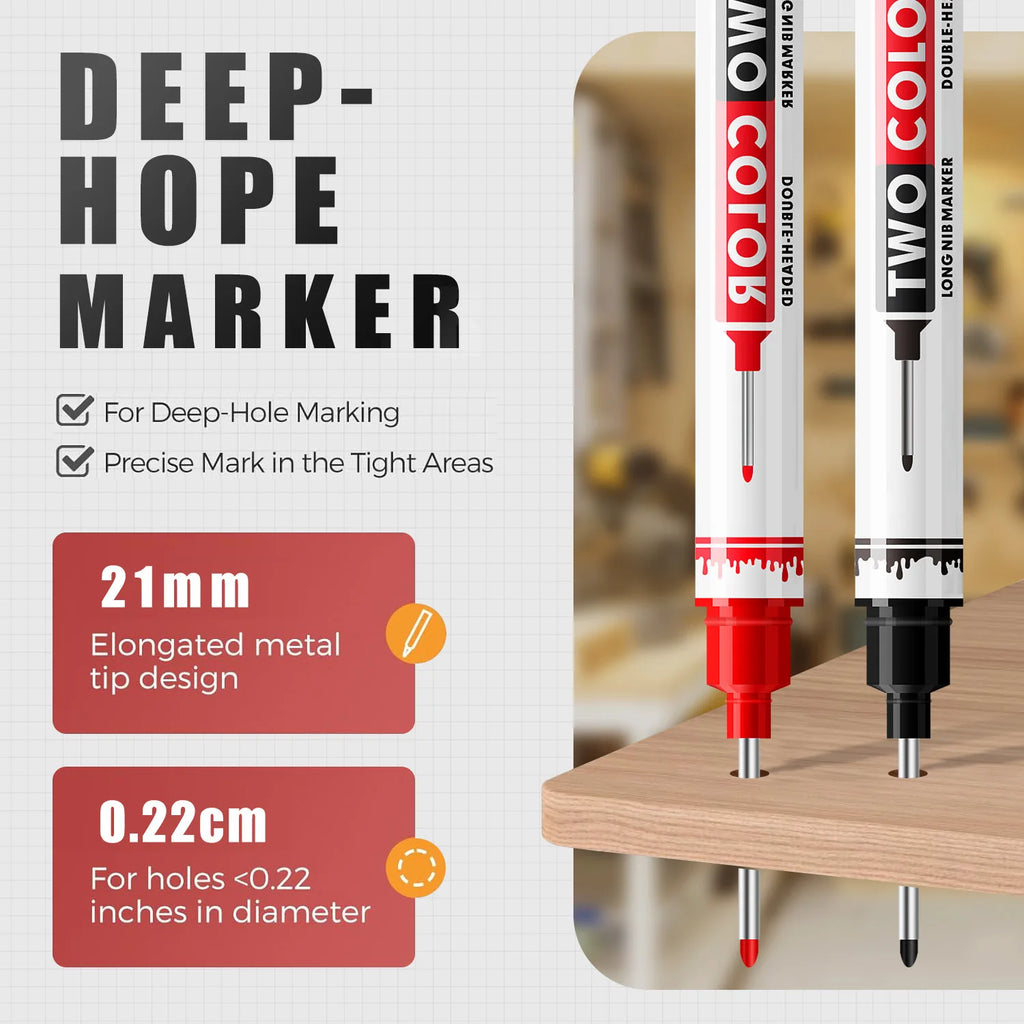 Multi-Purpose Double Tips 21mm Deep Hole Long Head Nib Art Markers, For Bathroom Waterproof Woodworking Decoration Qme