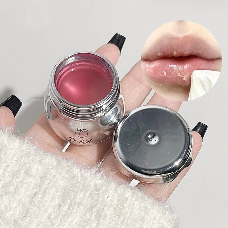Peach Little Silver Jar Lip Balm Moisturizing Care Jelly Oil Qme