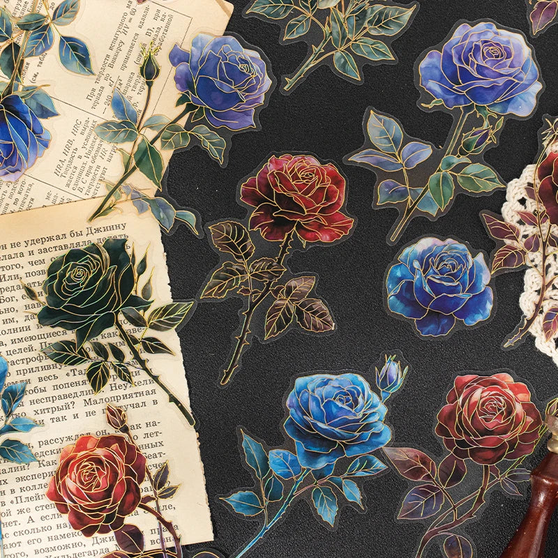 10 pcs Retro Rose Sticker Decor Junk Journal Collage Materials Diary Album Planner DIY Scrapbook Stickers Aesthetic Stationery Qme