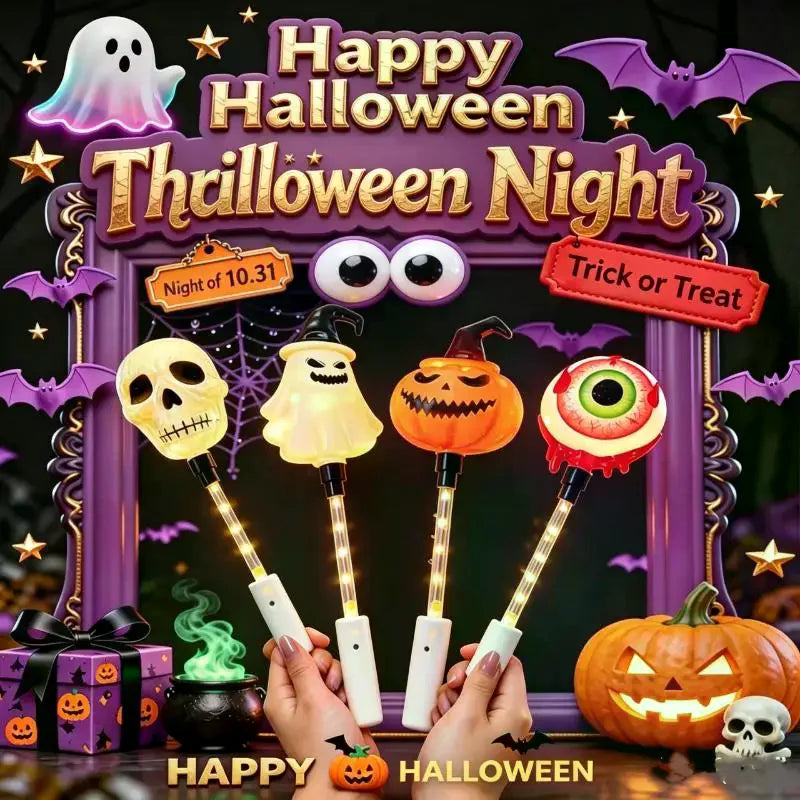 Halloween LED Glow Wands With Cartoon Designs Flashing Lights For Kids Trick Or Treat Halloween Party Favors Qme