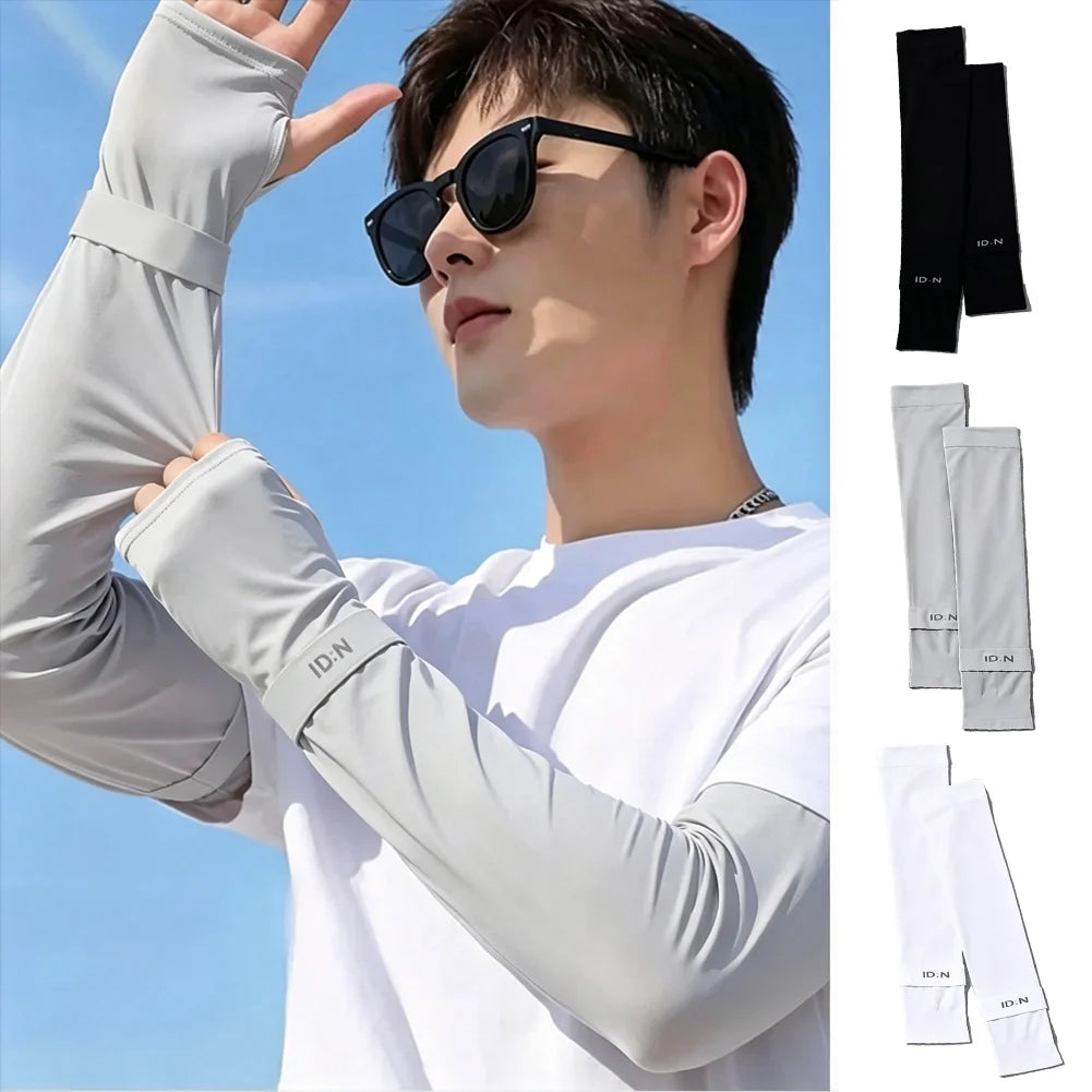1 Pair Mens Ice Arm Sleeves Sunscreen Elastic Driving Gloves Outdoor UV Protection Arm Cover Sleeves Lightweight Cool Muff New Qme