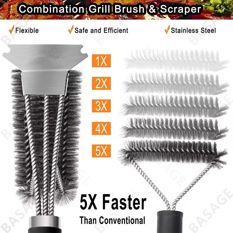 Barbecue Grill BBQ Brush Clean Tool Grill Accessories Stainless Steel Bristles Non-stick Cleaning Brushes Barbecue Accessories Qme