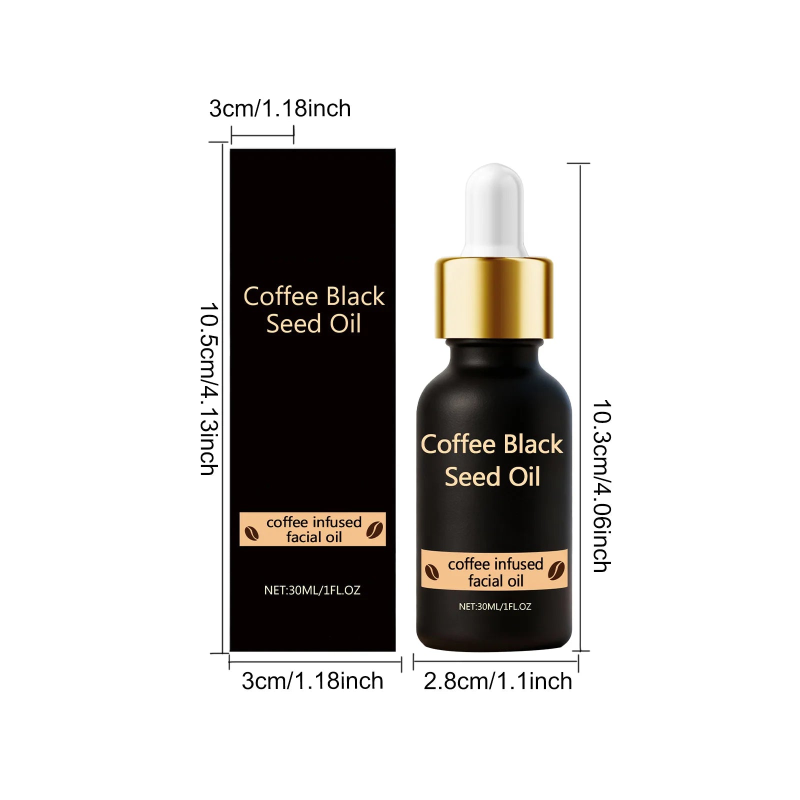 Black Seed Oil Face Serum Moisturizing & Brightening Serum with Coffee Extract Nourishes Softens Skin Daily Glowing Skin Care Qme 30ml Boxed