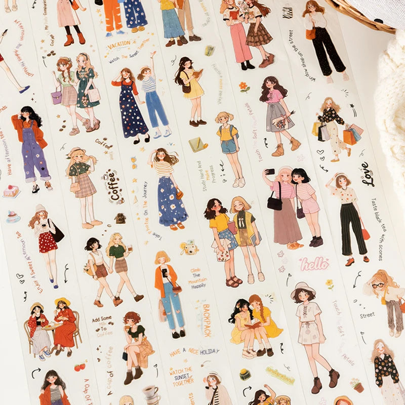 6 Rolls Girl Character Washi Tape, Soft & Healing Decor for Journals, Gift Wrapping & Versatile Scene Crafting Qme