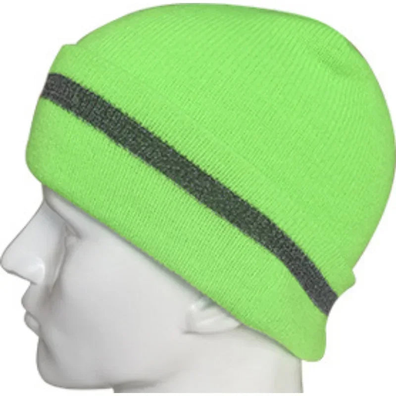Casual Autumn Winter Warm Caps for Women and Men, Unisex Luminous Outdoor Cycling Ski Knitted Hats with Reflective Stripe Qme