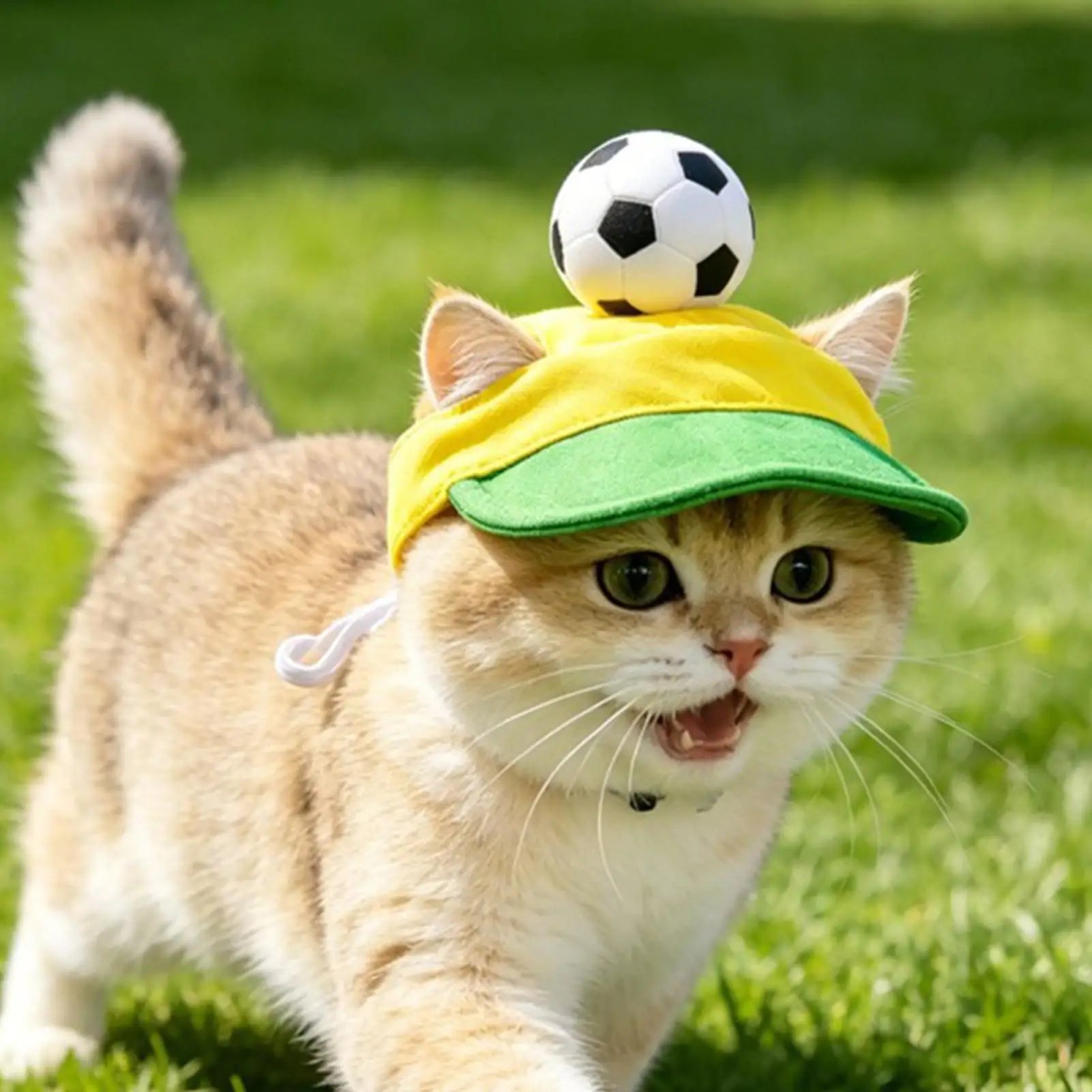 Cat Sun Hat Soccer Design Breathable Cat Visor With Ear Holes Small Dog Hat For Summer Outdoor Beach Park Hiking Walking Party Qme