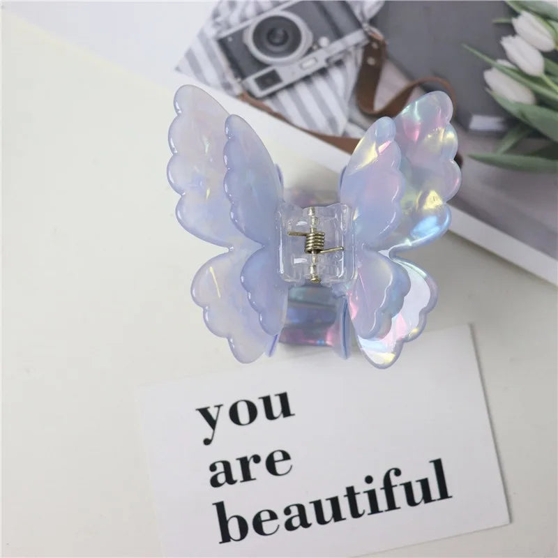 Fairy Butterfly Hair Claw French Retro Acetate Crab Clip Summer Sweet Qme Blue