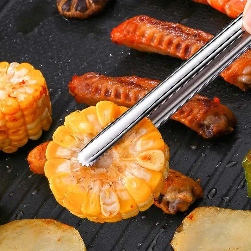 Stainless Steel Grill Tongs Food Clip BBQ Steak Clip Bread Tong Cooking Utensils Party Non-Slip Kitchen Gadgets Accessories Qme