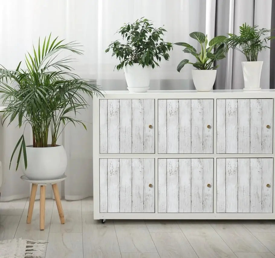 Ivory White Retro Imitation Wood Vertical Pattern Self-adhesive Qme