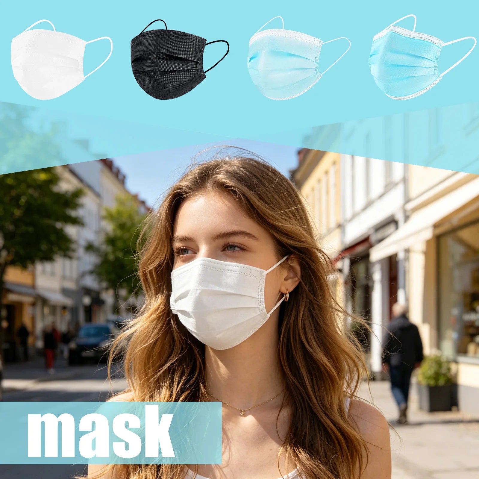 50pcs Disposable Thicken Three-layer Face Masks Safe Protective Elastic Ear Loop Face Mask Casual Outdoor Anti-Dust Masks Qme