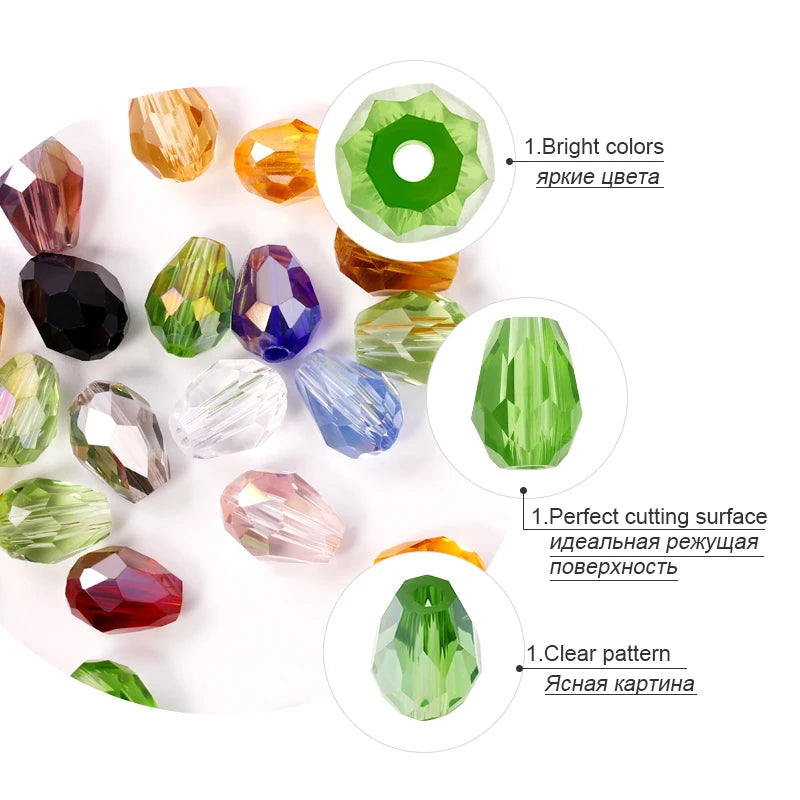 6x8MM 70PCS Faceted Austria Waterdrop Crystal Beads for Jewelry Making Teardrop Glass Beads DIY Bracelet Earring Supplies Qme