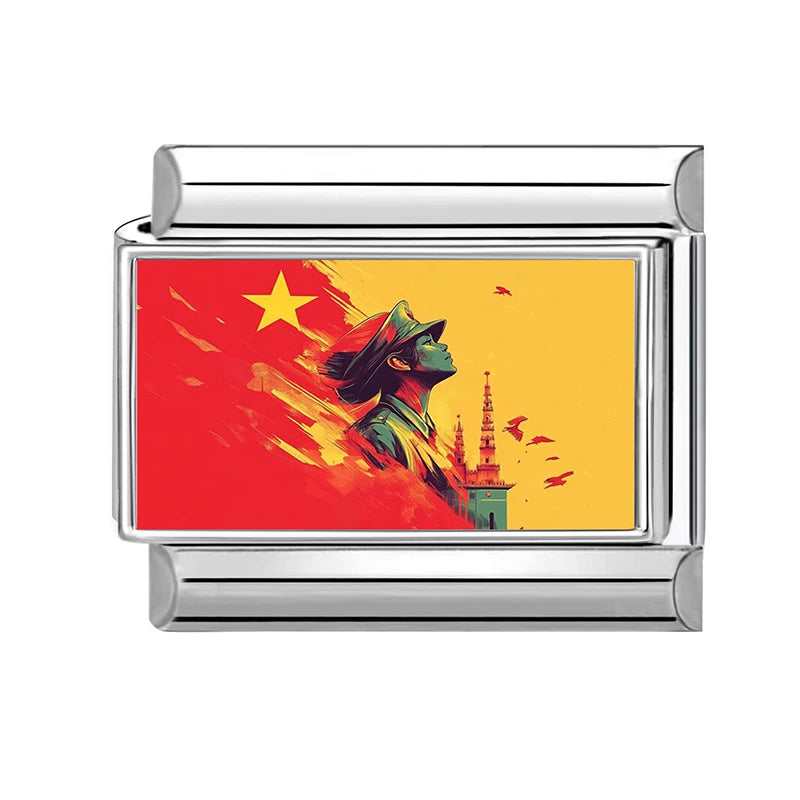 2026 Fashion Vietnamese Independence Day Series Italian Link Fit 9mm Stainless Steel Bracelet Making Bead Charm Jewelry DIY Gift Qme Style 8