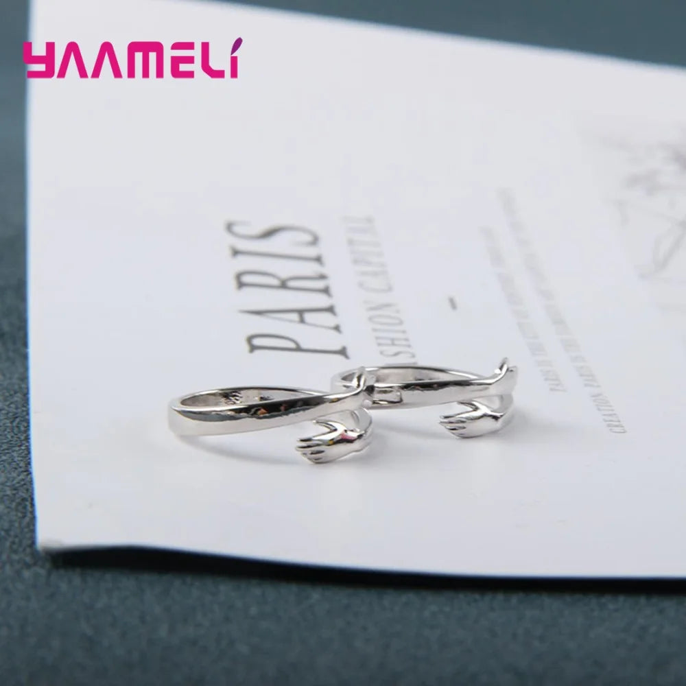 Novelty Love Hug Charms Open Band Adjustable Ring for Men Women 925 Sterling Silver Color Couple Lover Dating Jewelry Qme